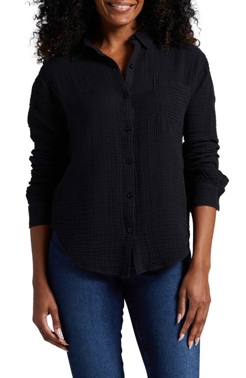 Jag Jeans Textured Cotton Button-Up Shirt in Black