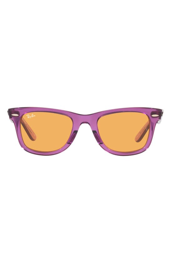 Ray Ban Classic Wayfarer 50mm Sunglasses In Transparent Violet/ Orange
