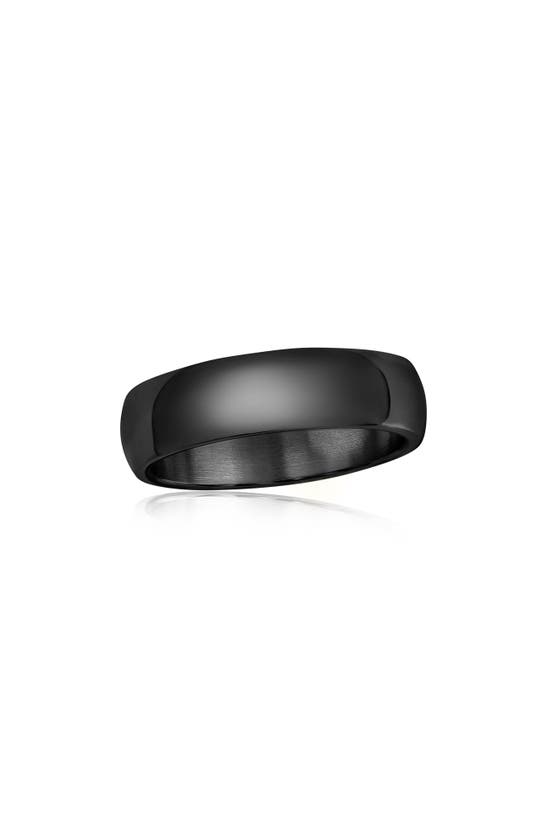 Blackjack Stainless Steel Polished Band Ring In Black