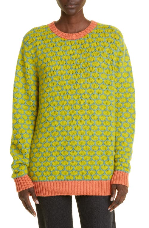 The Elder Statesman Brick Stitch Space Dye Stripe Cashmere Sweater in Tango/Chartreuse/Juniper