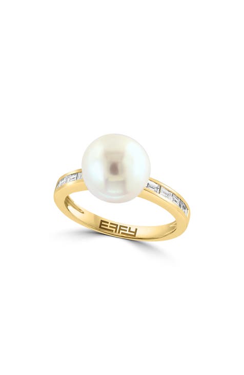 14K Yellow Gold Diamond & Cultured Freshwater Pearl Ring