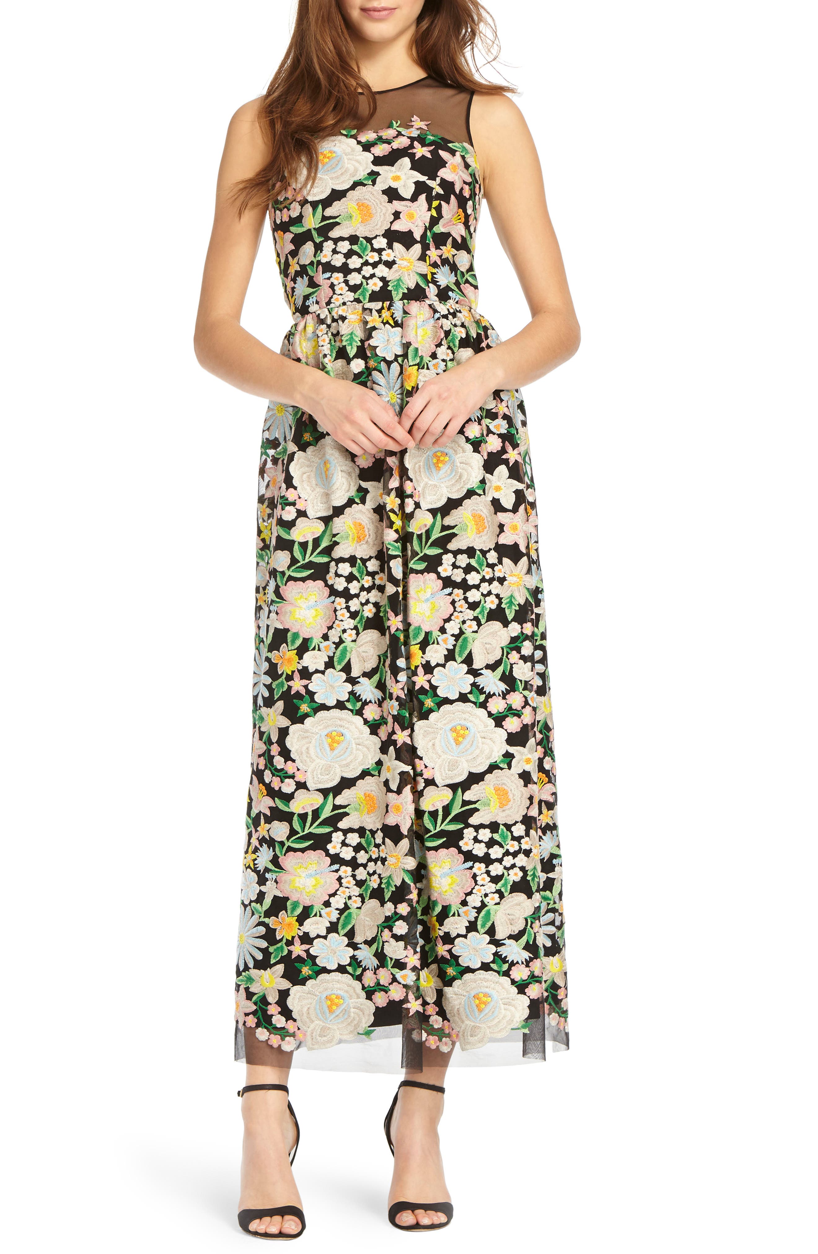 monique lhuillier floral embroidered dress