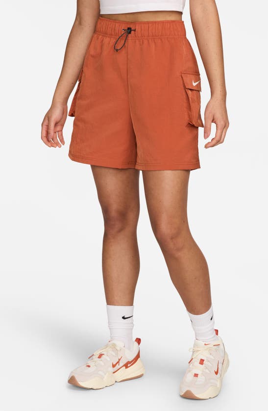 Shop Nike Sportswear Essential Woven High Waist Shorts In Burnt Sunrise/ Sail