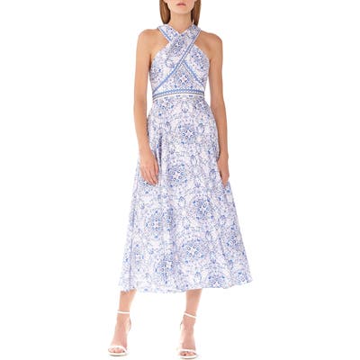 Ml Monique Lhuillier Floral Halter Sundress, White