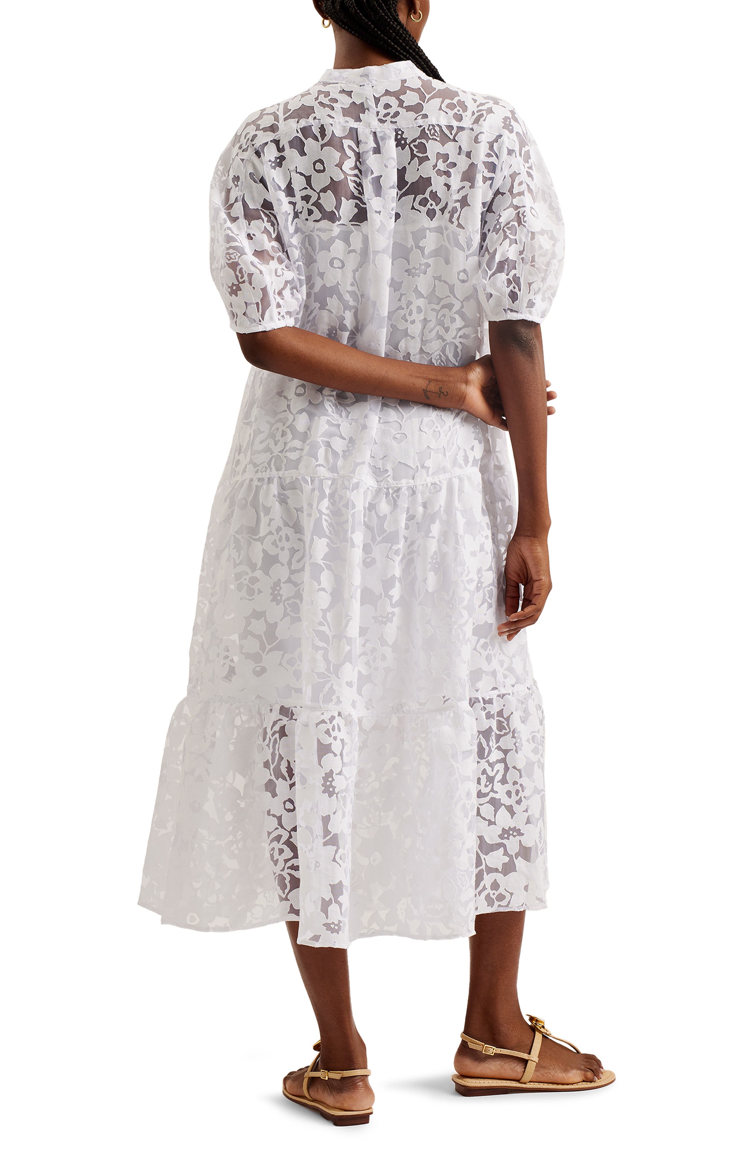 Ted Baker London Claarey Floral Motif Midi Dress in White | Smart Closet