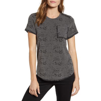 Vince Camuto Distressed Melange Jersey Tee, Black