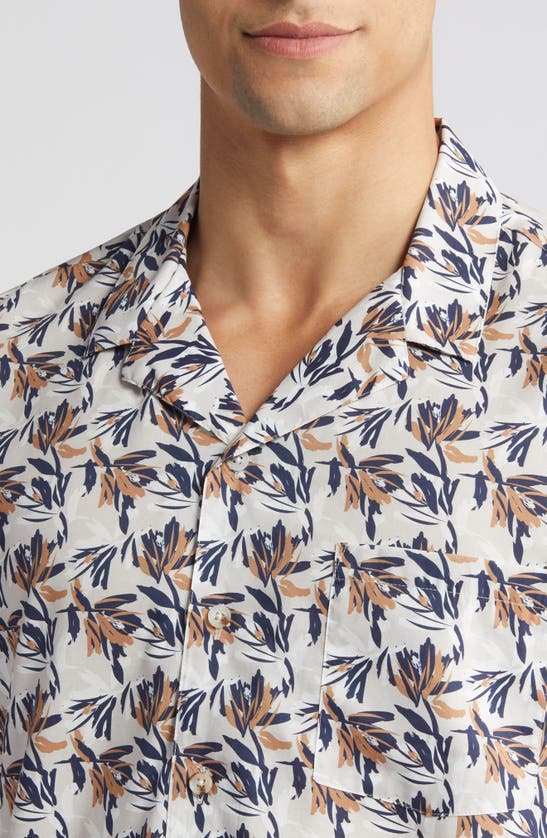 Johnston & Murphy Foliage Print Short Sleeve Cotton & Modal Camp Shirt In Ivory