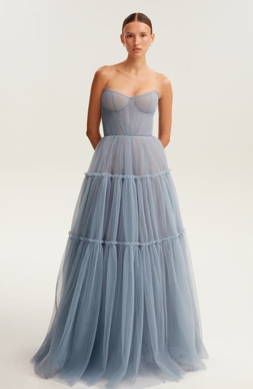 Milla Ocean Wave Tulle Maxi Dress With Ruffled Skirt, Garden Of Eden In Dark Blue