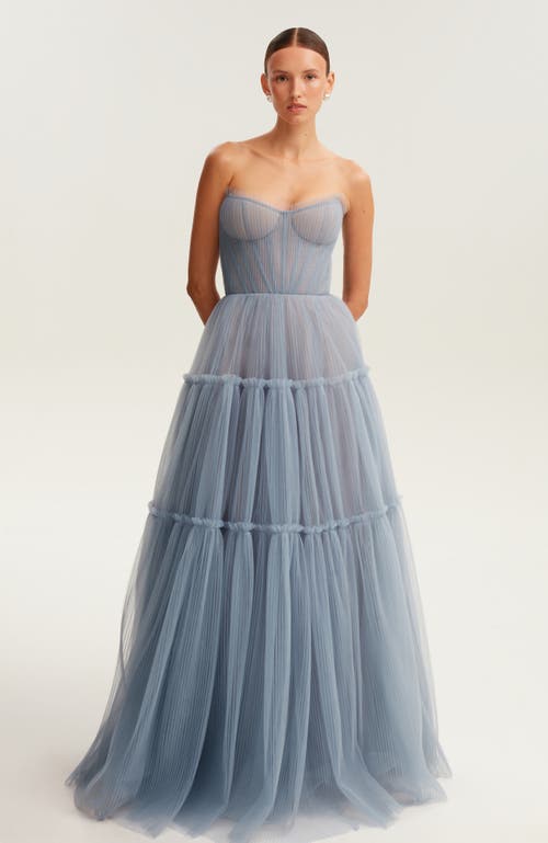 Shop Milla Cloudy Blue Tulle Maxi Dress With Ruffled Skirt In Dark Blue