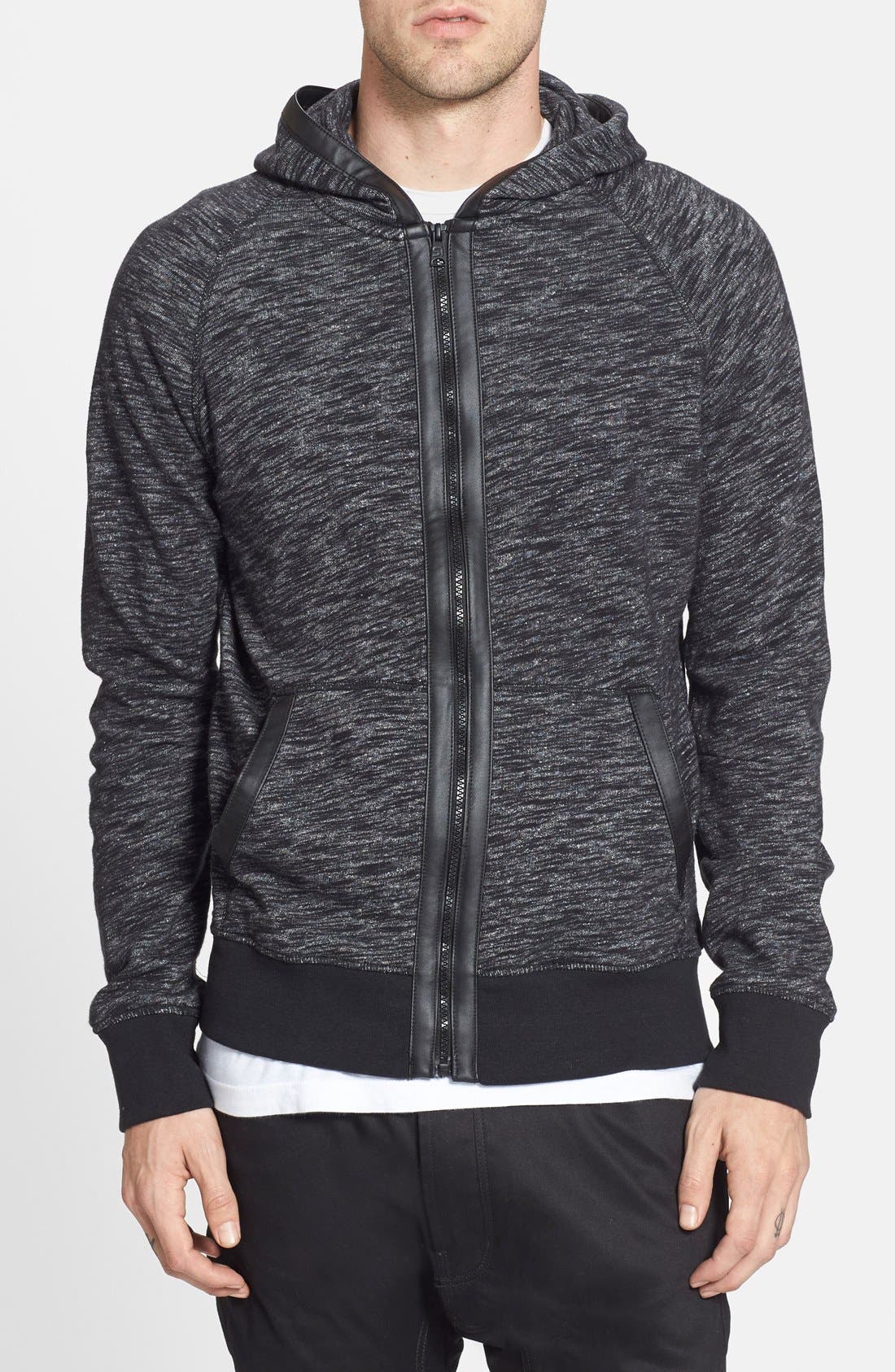 Rogue Slub Knit Zip Hoodie with Faux Leather Trim Nordstrom