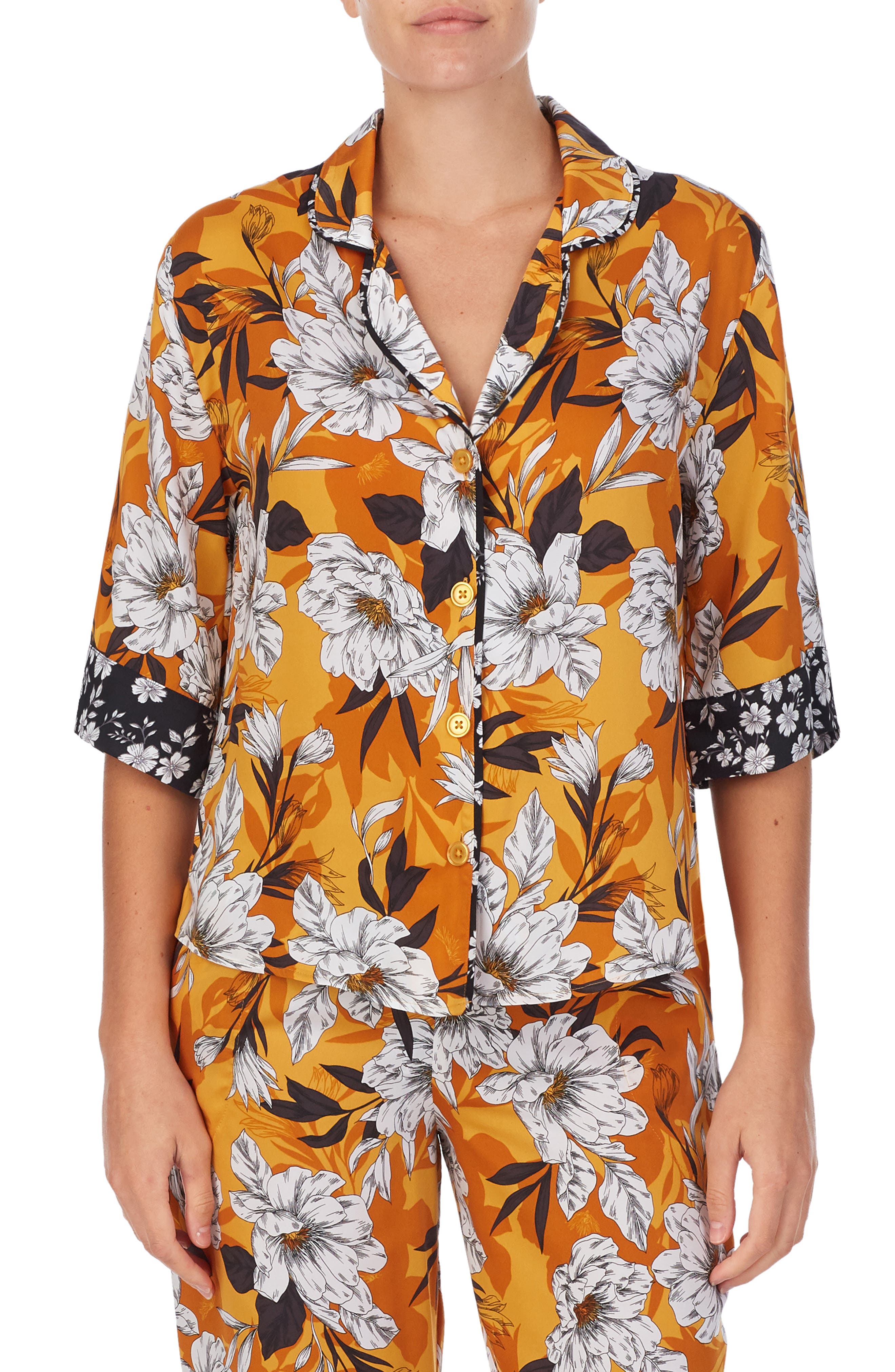 Room Service Pajama Top In Yellow Large Floral
