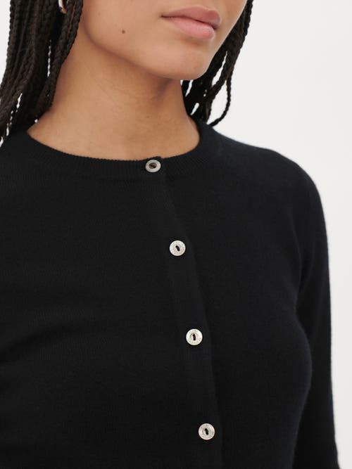 Gobi Cashmere Crew Neck Cardigan In Brilliant Black