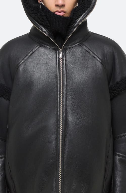 Shop Helmut Lang Apex Hooded Reversible Genuine Shearling & Leather Coat In Black/black - A3p