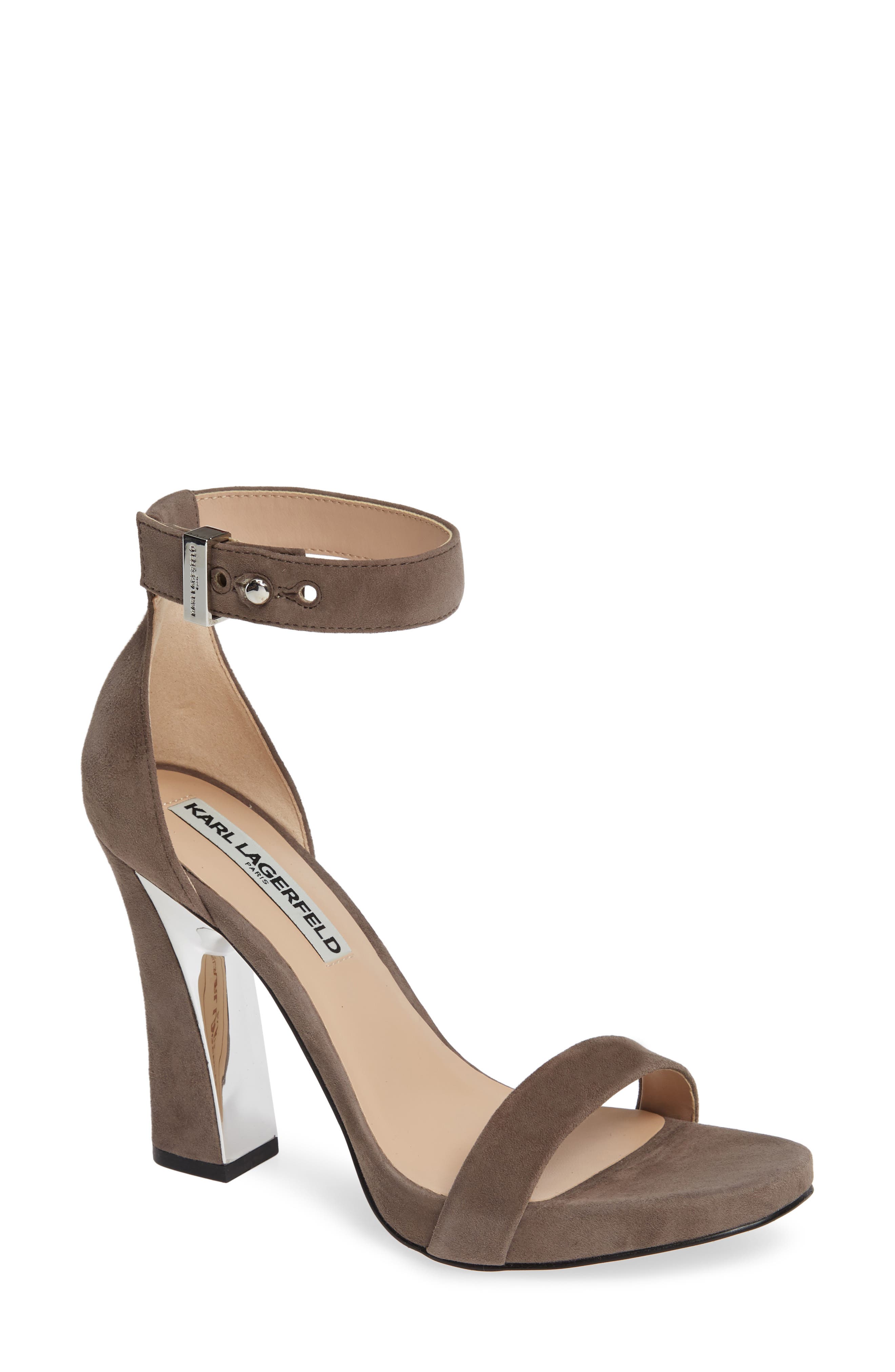Karl Lagerfeld Paris Carah Ankle Strap Sandal- Grey