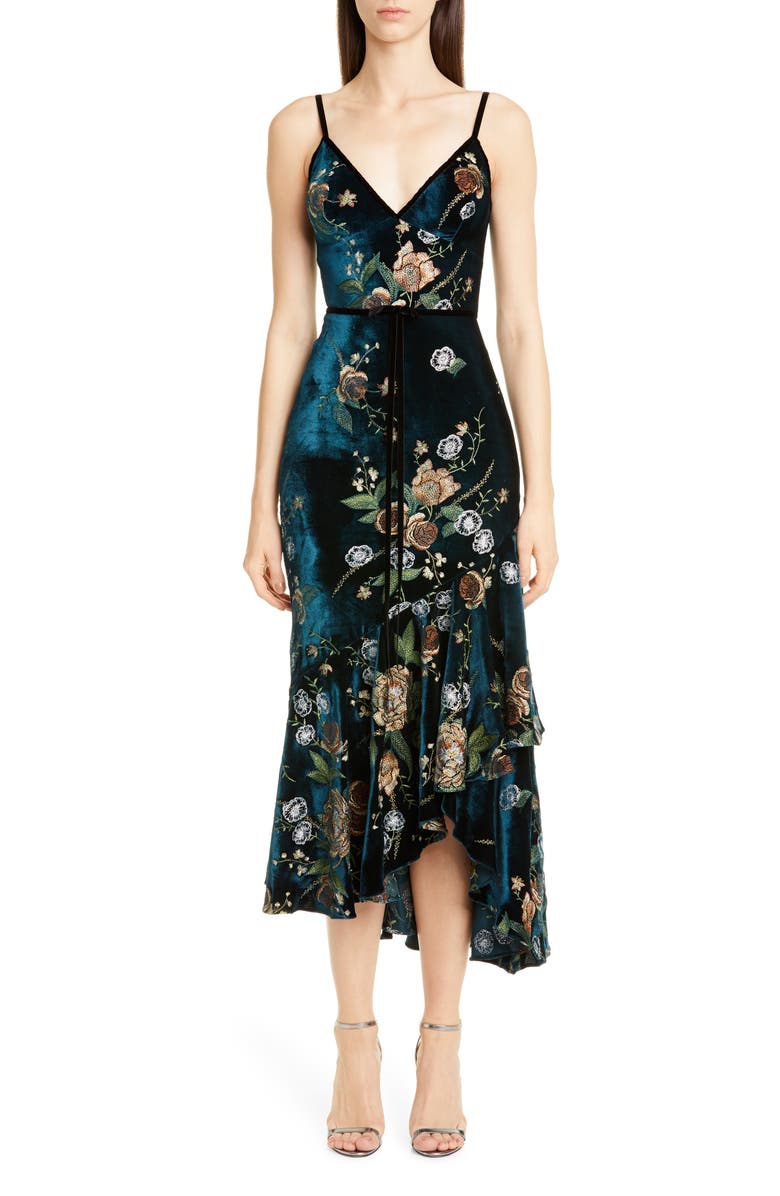 Marchesa Notte Floral Embroidered Velvet High Low Dress Nordstrom