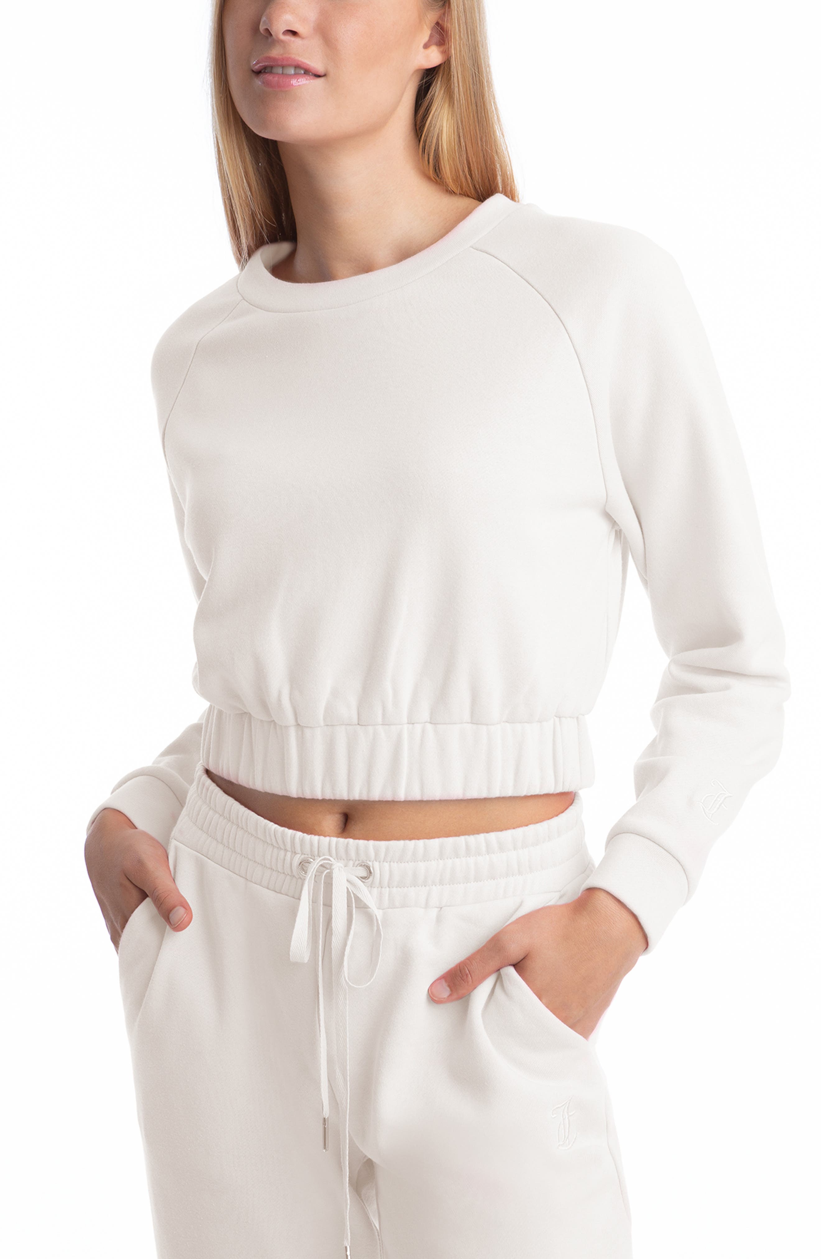 Juicy Couture Elasticized Hem Crop Sweatshirt In Creamsoda