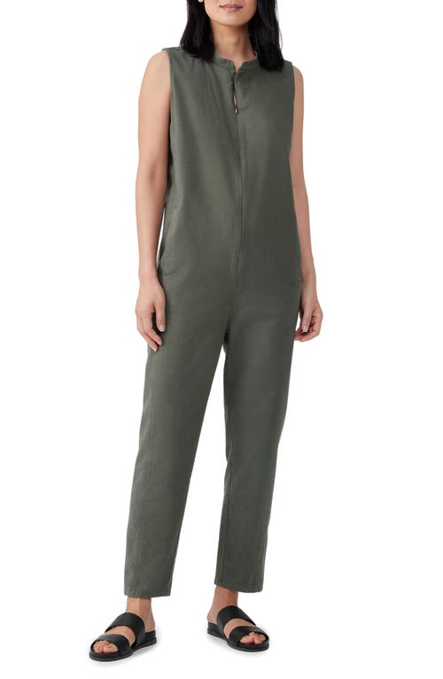 Eileen Fisher Stretch Organic Cotton Ankle Jumpsuit in Loden