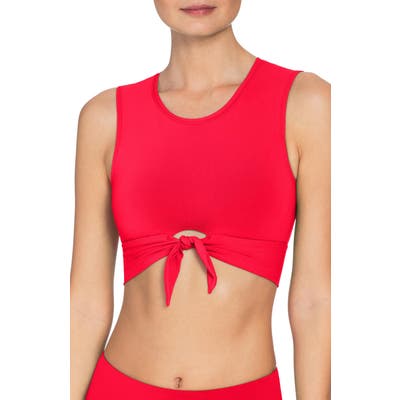 Robin Piccone Ava Longline Knot Front Bikini Top, Red