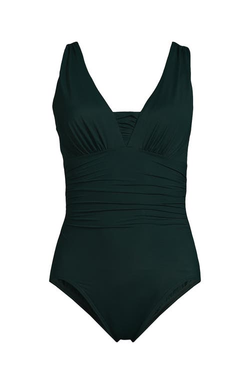 Shop Lands' End Slendersuit Grecian Tummy Control Chlorine Resistant One Piece Swimsuit In Deep Balsam