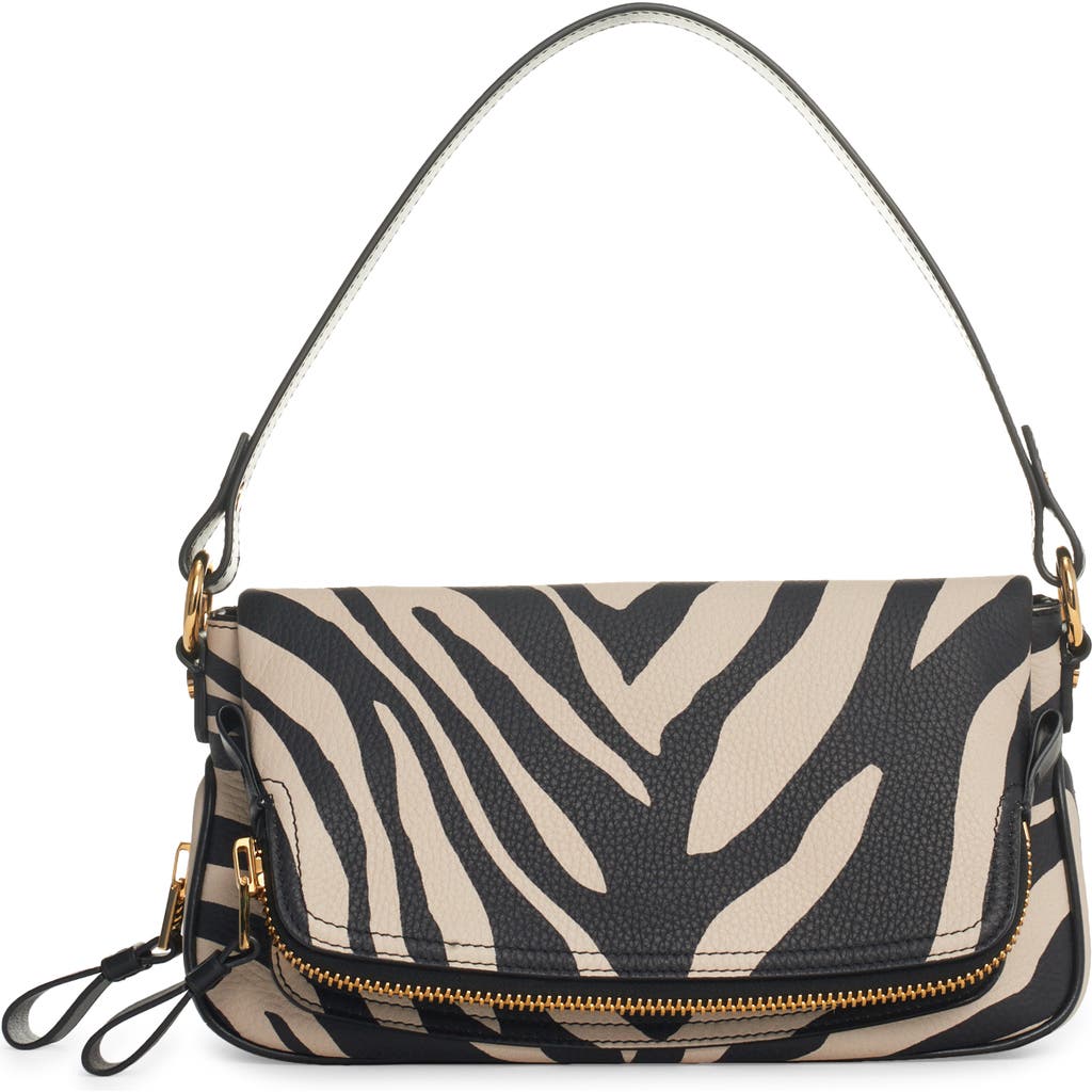 Tom Ford Zebra Stripe Calfskin Leather Shoulder Bag In Brown