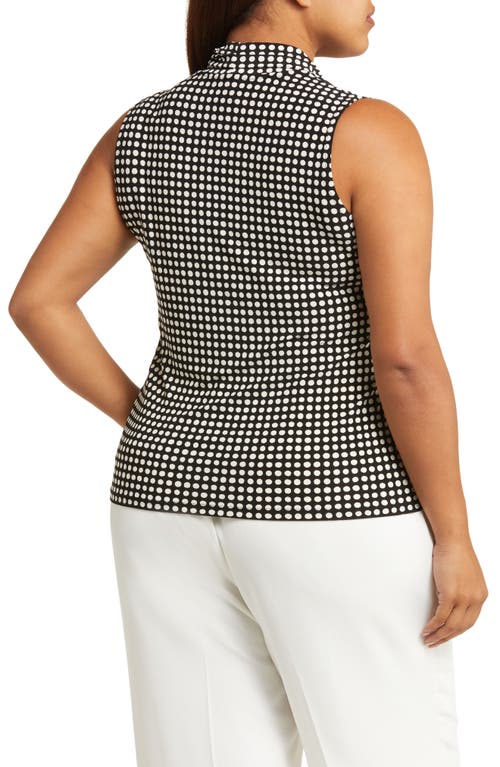 Anne Klein Polka Dot Pleat Front Shell In Anne Black/anne White