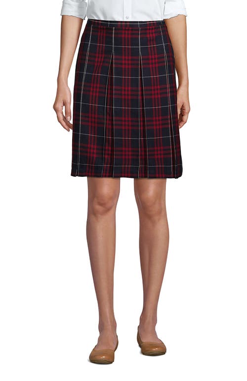Lands' End School Uniform Young Plaid Box Pleat Skirt Top Of The Knee In Classic Navy Large Plaid