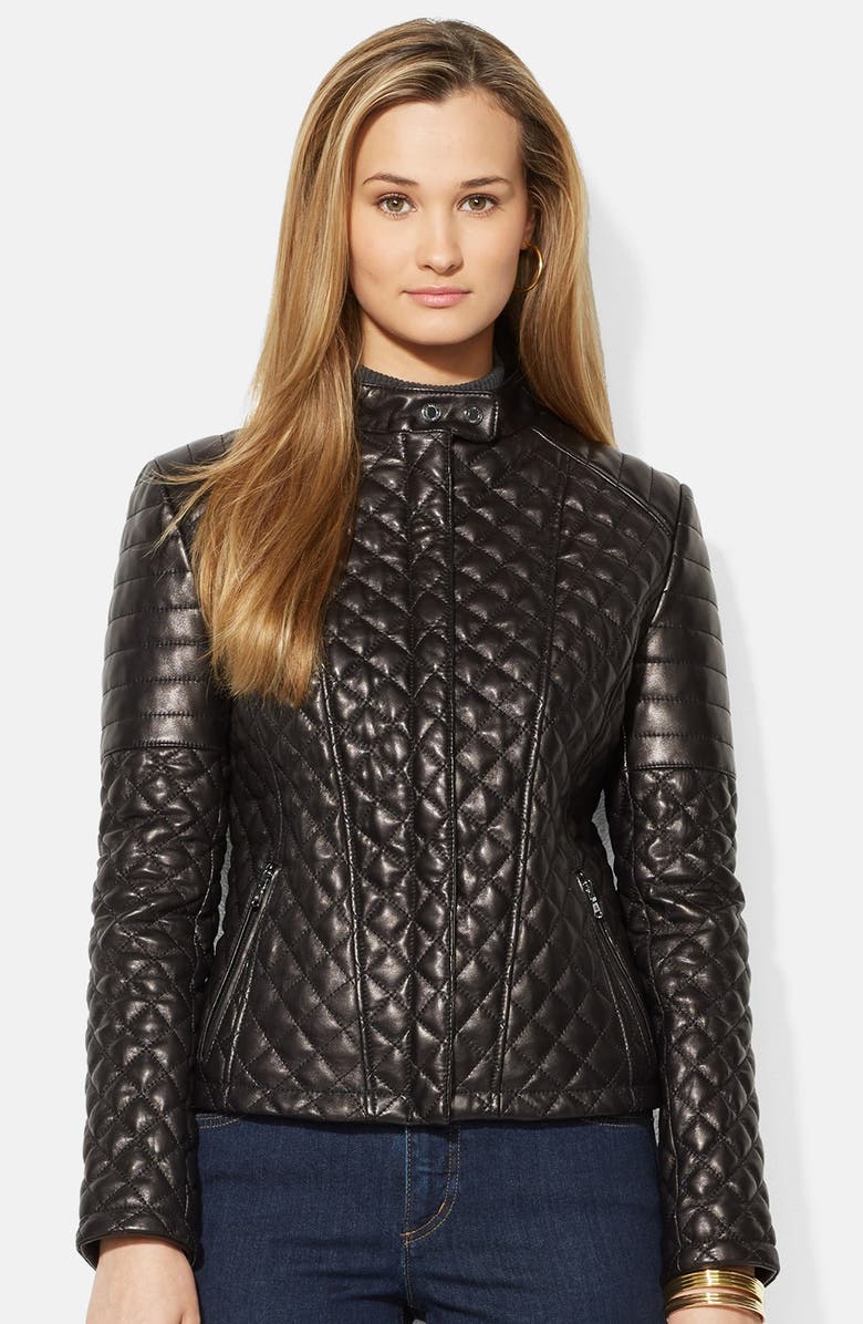 Lauren Ralph Lauren Micro Quilted Leather Moto Jacket (Online Only ...
