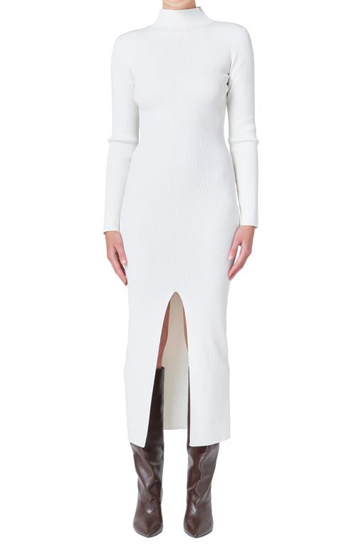 Endless Rose Mock Neck Long Sleeve Rib Midi Dress In White