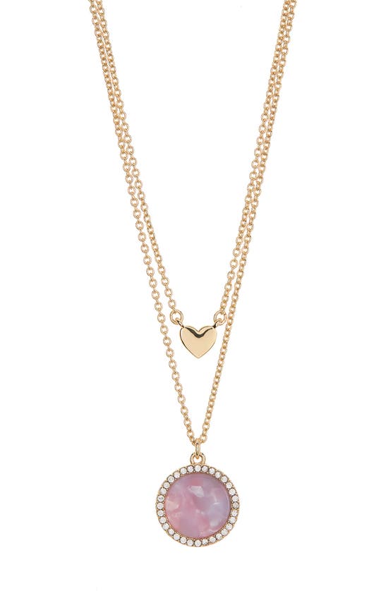 Dkny 2-layer Pendant Necklace In Gold/ Pink/ Crystal