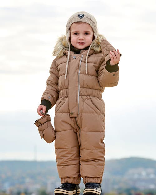 Shop Deux Par Deux Baby Unisex One Piece Baby Snowsuit Coffee In Pine Bark