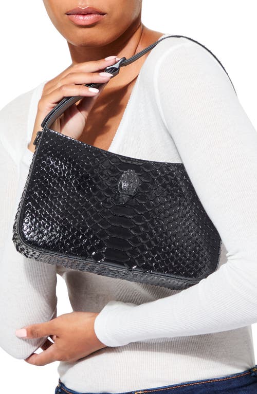 Shop Kurt Geiger London Bond Croc Embossed Leather Shoulder Bag In Black