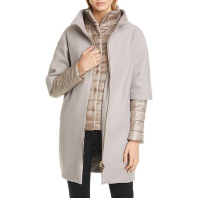 Herno Wool Blend Cocoon Coat With Removable Sleeves & Bib, US / 40 IT - Beige