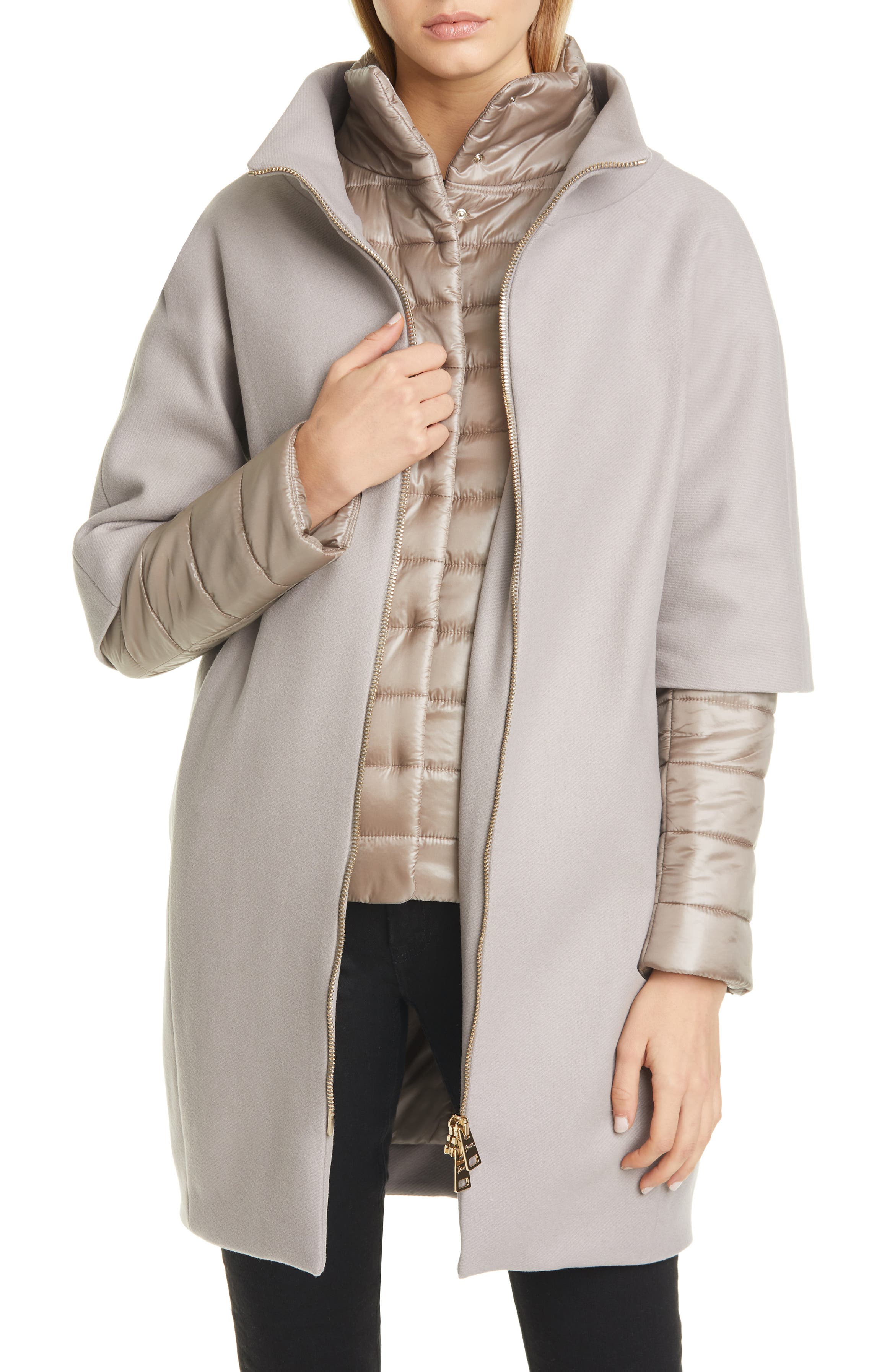 Herno Wool Blend Cocoon Coat with Removable Sleeves & Bib | Nordstrom