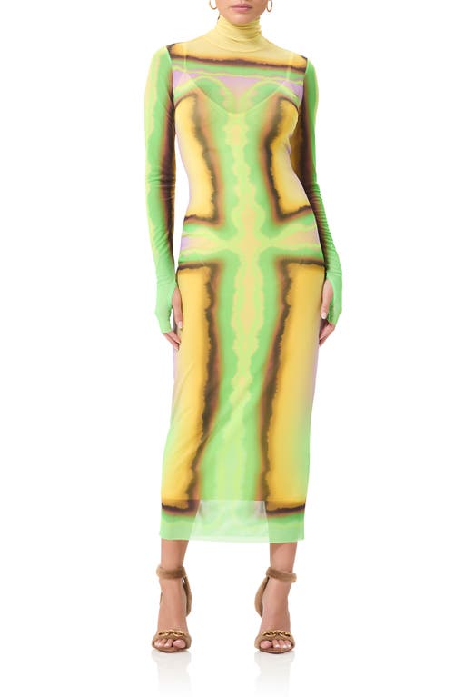 Shailene Long Sleeve Turtleneck Mesh Dress in Thermal Ombre