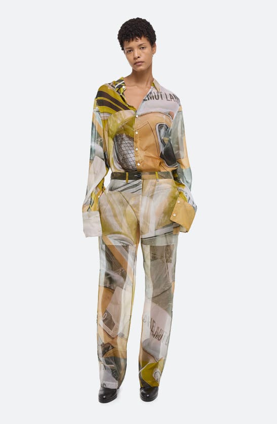 Shop Helmut Lang Straight Leg Silk Pants In Yellow Car Print