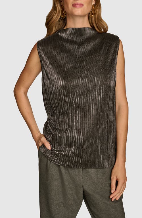 Shop Donna Karan New York Metallic Sleeveless Mock Neck Top In Black/gunmetal