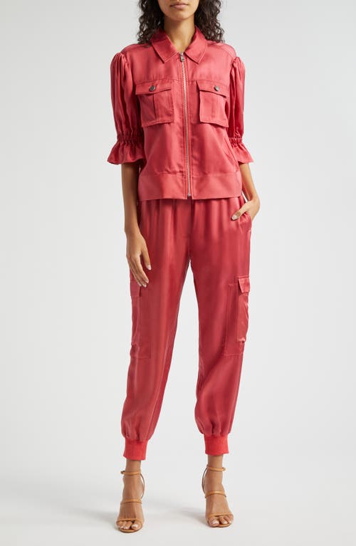 Shop Cinq À Sept Giles Cupro Crop Cargo Joggers In Sour Cherry