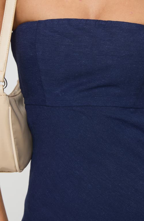 Shop Princess Polly Yahir Strapless Linen Blend Maxi Dress In Navy