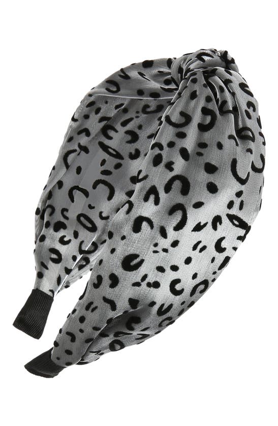 Tasha Leopard Print Knotted Velvet Headband In Black Gray