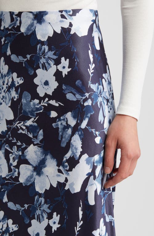 Shop Rails Anya Floral Satin Midi Skirt In Indigo Blossoms