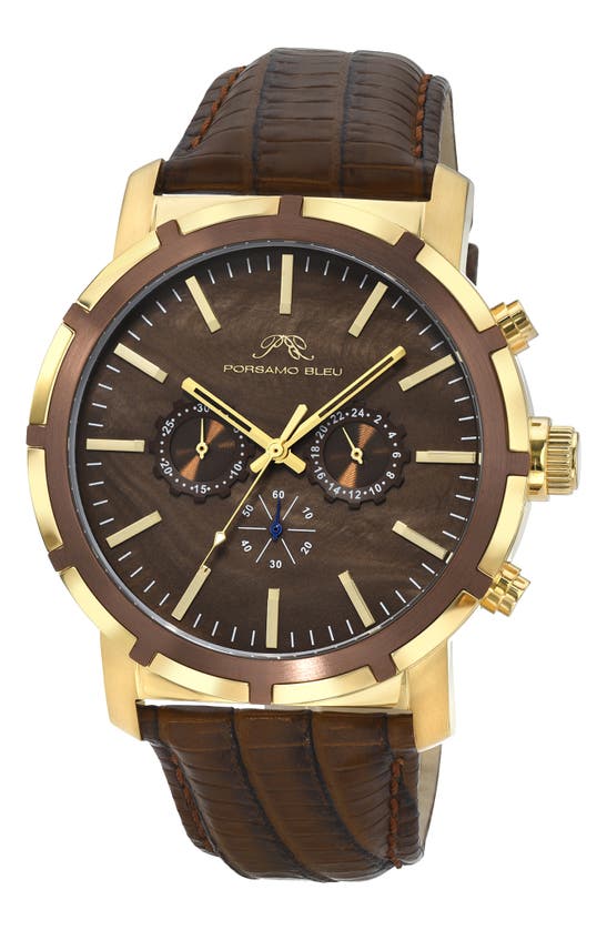 Porsamo Bleu Nyc Chronograph Embossed Leather Strap Watch, 47mm In Brown