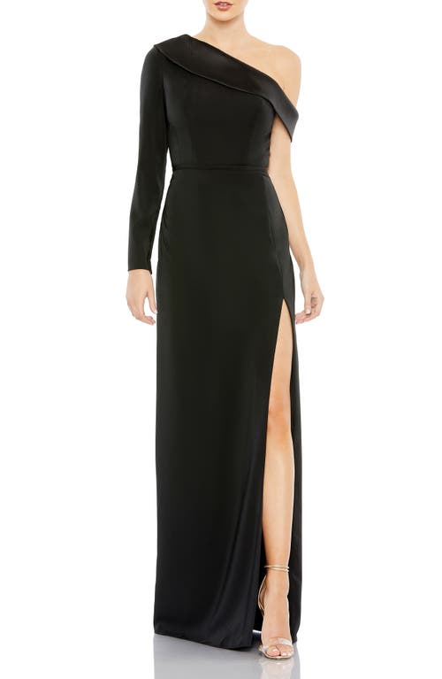 Shop Ieena For Mac Duggal One-shoulder Jersey Sheath Gown In Black