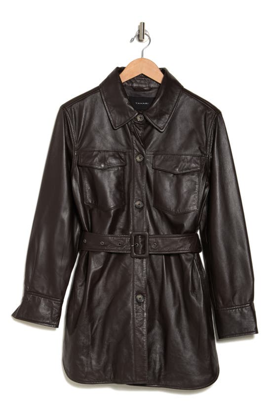Tahari Liv Belted Leather Jacket In Chocolate
