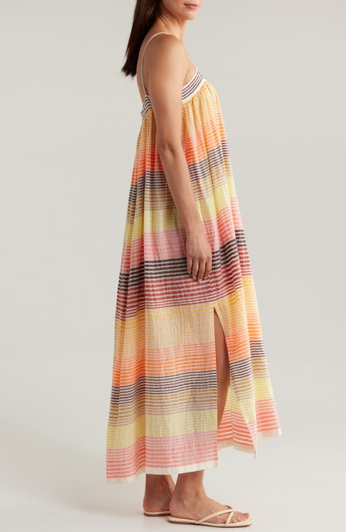 Shop Lemlem Eda Mixed Stripe Cotton Blend Cover-up Sundress In Amaresh Sunrise