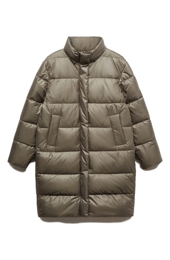 Shop Mango Hooded Quilted Coat In Khaki