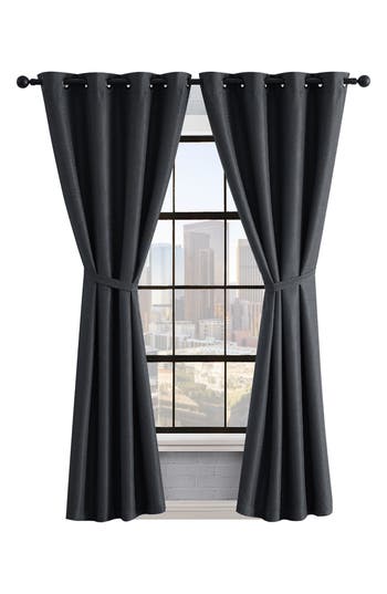 Lucky Brand Ember Thermal Set Of 2 Curtain Panels In Charcoal