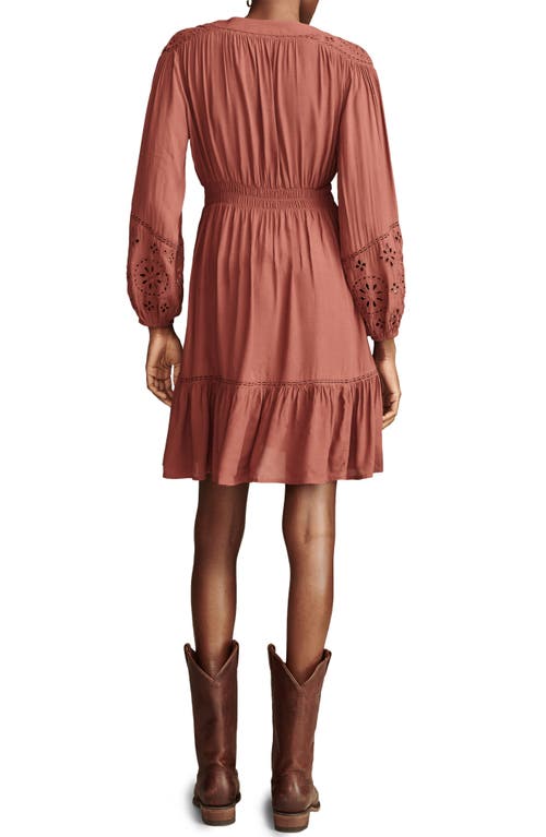 Shop Lucky Brand Cutwork Detail Long Sleeve Babydoll Minidress In Sable