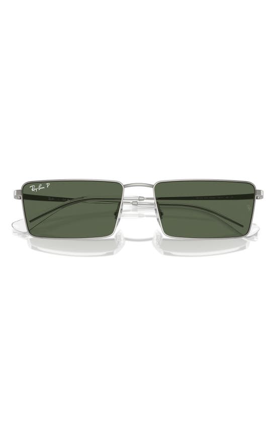 Ray Ban Emy Bio-based Sunglasses Silver Frame Green Lenses Polarized 59-17 In Silver