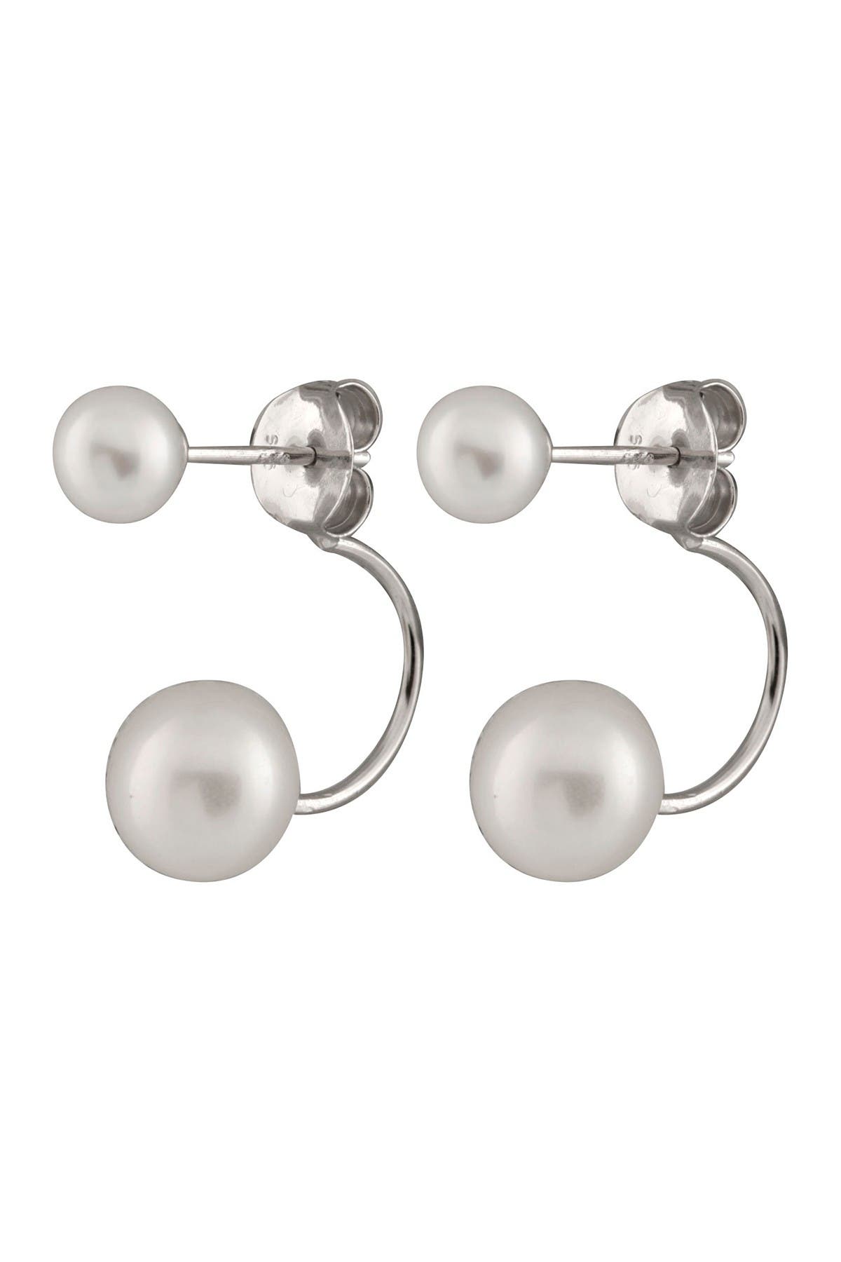 Splendid Pearls Sterling Silver 5.5-8.5mm Double White Cultured Freshwater Pearl Jacket Earrings In Natural White