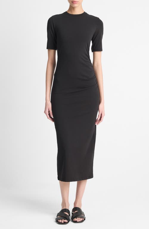 Shop Vince Short Sleeve Midi Dress In Black